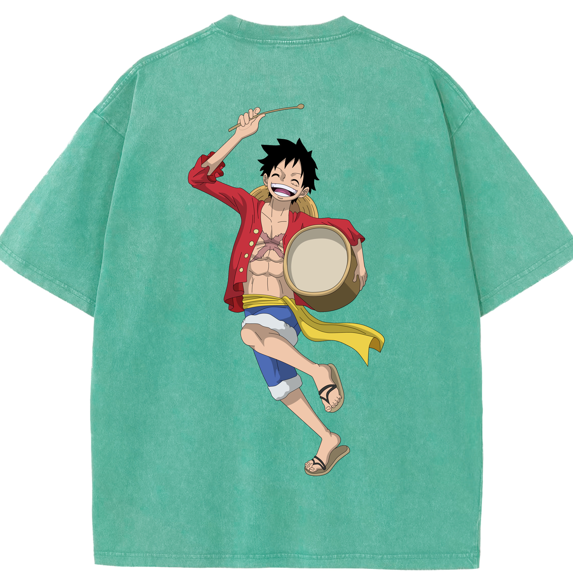 ワンピース モンキー・D・ルフィ ONE PIECE Monkey D. Luffy 綿100% ヴィンテージ風 半袖Tシャツ（背面プリント）